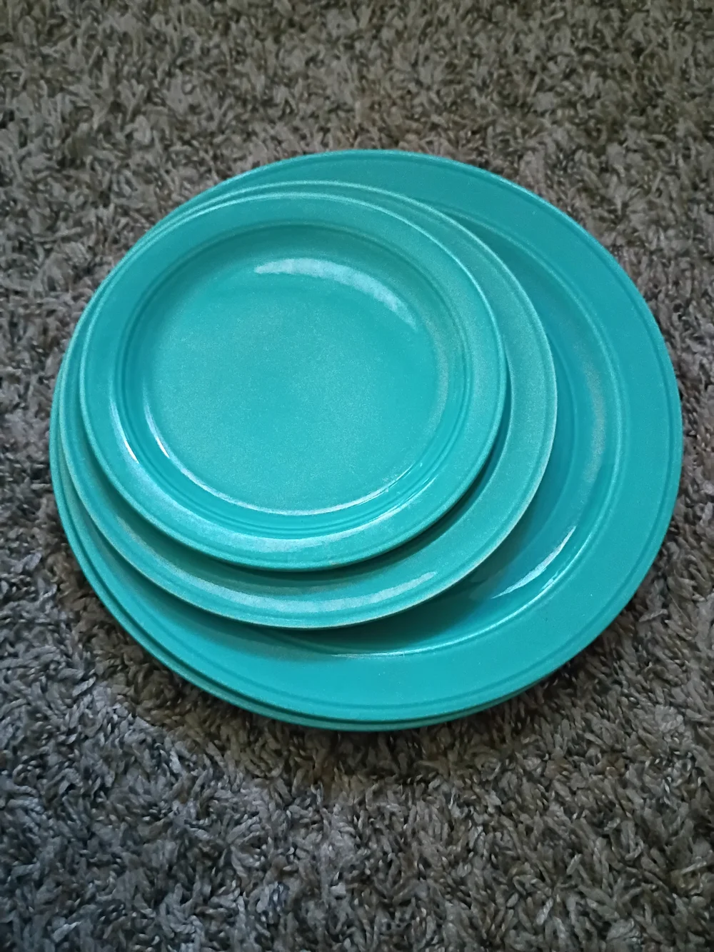 Vintage Early California Vernonware Turquoise Ceramic Dinner Plate Set - 4 Piece
